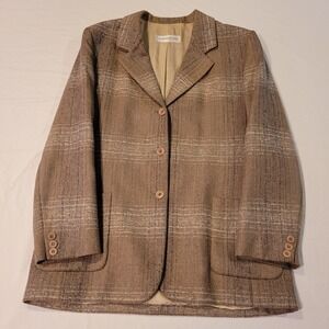 Bernard Zins Wool Plaid Blazer Jacket, Women's Size 10, Brown Tan